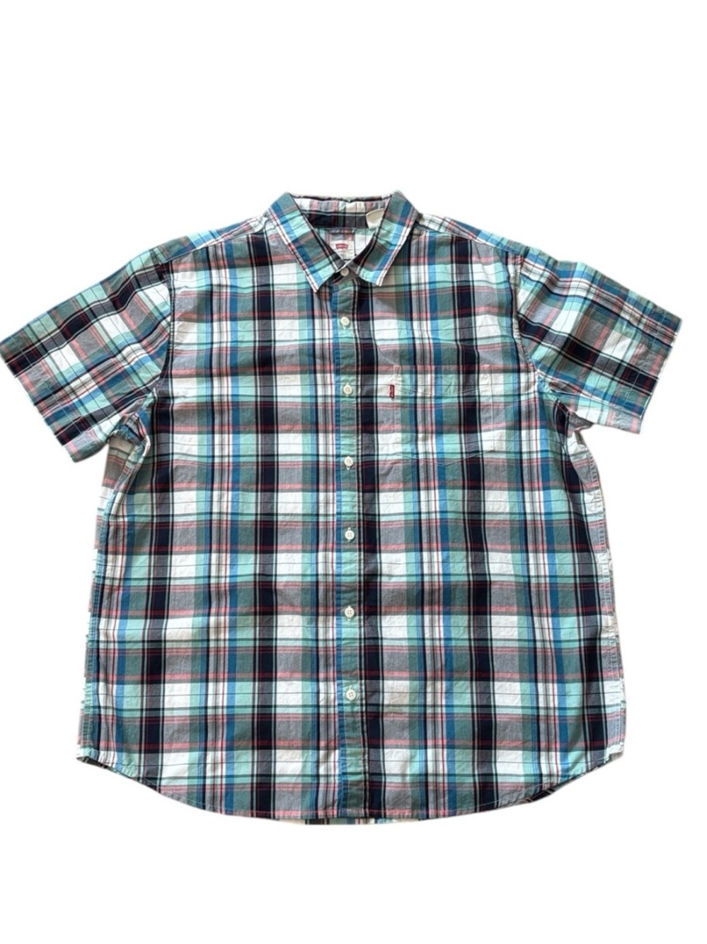 Levi's Plaid Blue Green Red‎ Short Sleeve Button Down Shirt Size XL